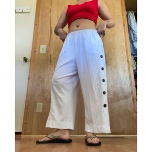 Elegant White Wide Leg Pants with Button Accents